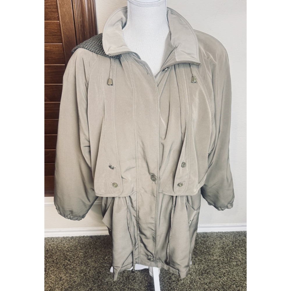 Carlo Briani Car Coat Rain Jacket Taupe Russia removable lining hooded sz M